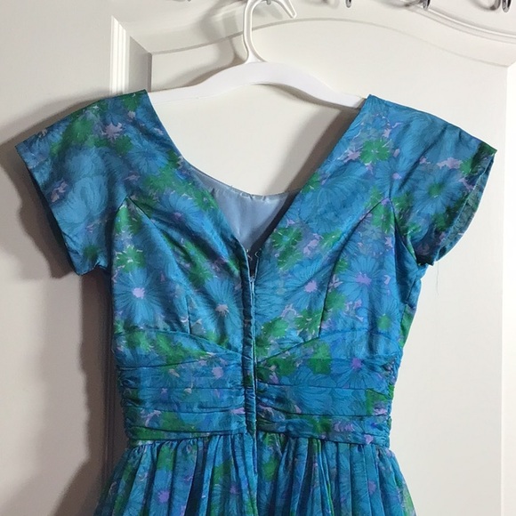 Vintage 1950s formal blue floral dress size 9 in excellent condition - Picture 6 of 12